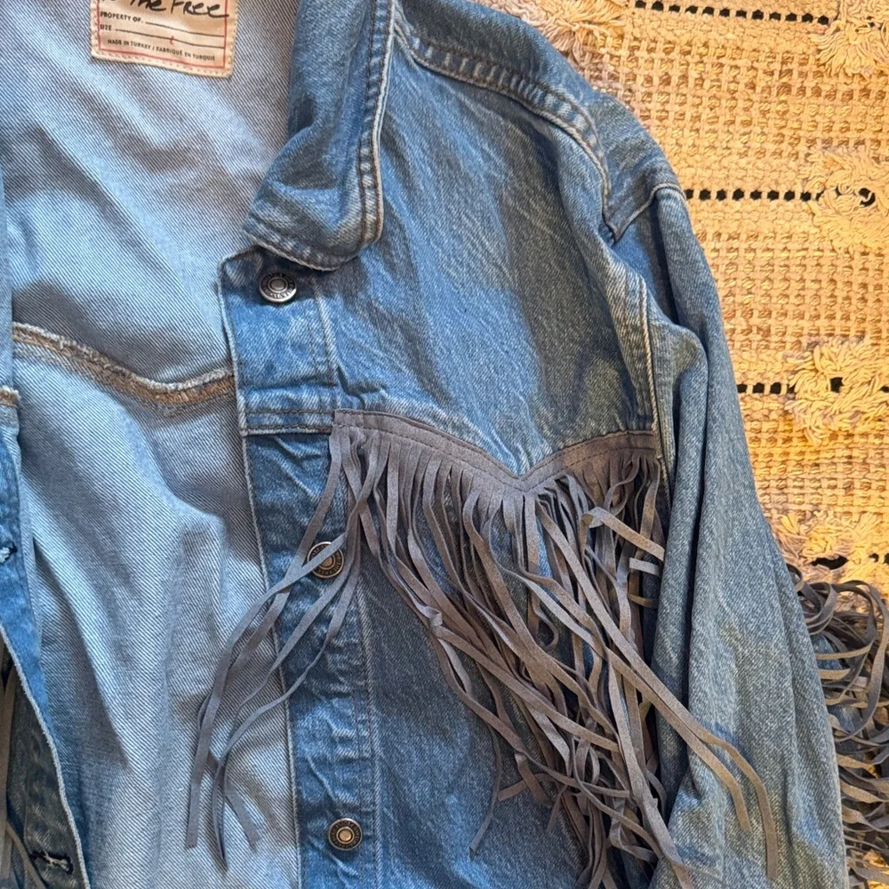 We The Free Blue Jean Jacket with Fringe - Picture 3 of 4